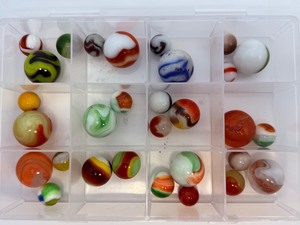 lot 113 image: RARE VINTAGE Glass Marble Collection of Akro Agate, Peltier, Vitro Swirls, Corkscrews, Patches, &amp More&nbsp