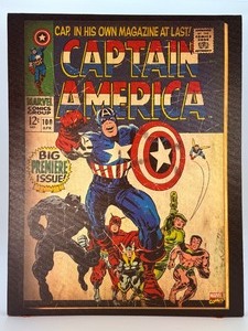 lot 227 image: Iconic Marvel Comics Captain America #100 Premiere Issue Canvas Wall Art (14x18)