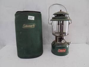 lot 55 image: Coleman Lantern with Padded Storage Bag, Good Glass