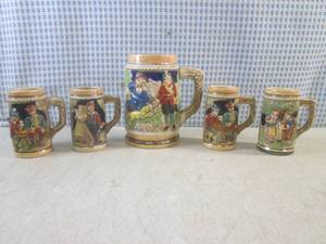 lot 78 image: (CSB) Vintage 5pc Stein Set Made In...