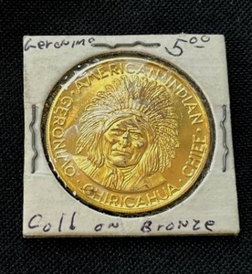 lot 26 image: Vintage Geronimo Chiricahua Chief American Indian Gold Plated Bronze Token