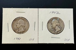 lot 33 image: 90% Silver - 1941 and 1942 U.S. Quarter Lot