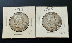 lot 39 image: 1953 and 1963 Franklin Half Dollars
