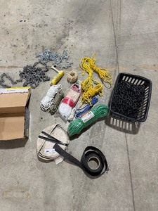 lot 196 image: BUNDLE OF CORD, STRAP ROLLS, & VARIOUS CHAIN