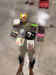 lot 78 image: ADULT COLORING BOOKS W PENS, PENCILS, & CRAYONS