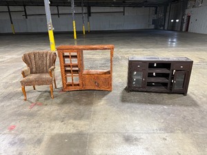 lot 344 image: 2 WOOD CABINETS & CHAIR
