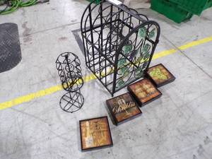 lot 270 image: WINE BOTTLE HOLDER SOME WINE ART AND SPICE RACK AND PAPER TOWEL HOLDER