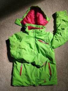 lot 42 image: Lime Green and Pink Kids Spyder Winter Jacket  14