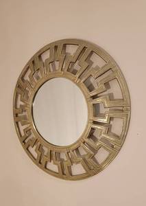 lot 98 image: Gold Metal Greek Key Round Wall Mirror
