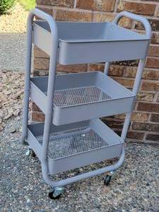 lot 82 image: Gray 3 Tray Rolling Utility Cart