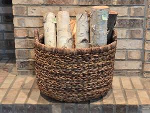 lot 120 image: Rustic Rattan Woven Decor Basket with Birch Logs