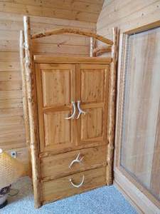 lot 6 image: Rustic TV Armoire With Antler Handles