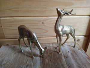 lot 24 image: (2) Brass Deer Figurines