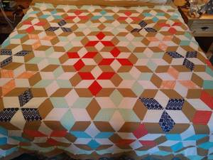 lot 42 image: Antique Homemade & Hand-Tied Quilt