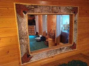 lot 57 image: Large Beautiful Birch Bark Frame Mirror