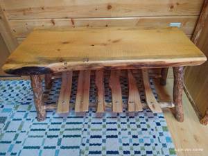 lot 117 image: Rustic Branch & Board Wood TableBench
