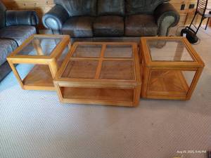 lot 133 image: Wood & Glass Coffee Table & (2) End Tables