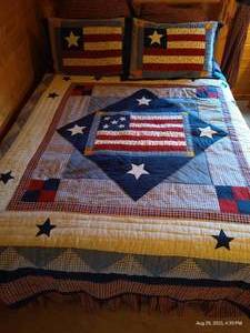 lot 159 image: Queen Americana Quilt With Pillows, Shams & Bed Skirt