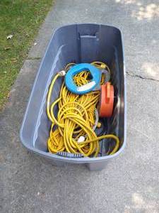 lot 283 image: Tote of Various Electrical Cords  Fish Tape