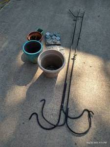 lot 313 image: Garden Lot - Shepherds Hooks, Pots, Etc