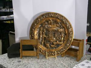 lot 31 image: Brass Platter, with wooden apron ha...