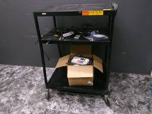 lot 12 image: Black Metal Media Cart 45x28x32 w ...