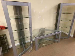 lot 63 image: Tall GlassMetal TV Stand with Side...