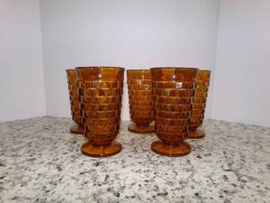 lot 127 image: Vintage Set of 5 Amber Water Glasse...
