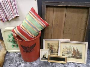 lot 167 image: Vintage Framed Art, tub, and opend ...