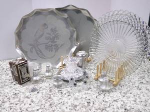 lot 177 image: Vintage, tin platters, and Crystal ...