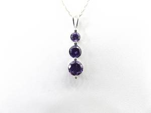 lot 52 image: .925 Sterling Silver Stacked Amethyst Crystal Pendant Necklace