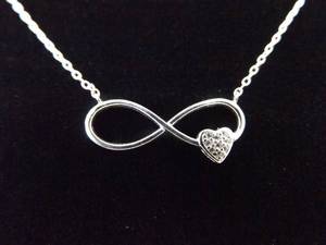 lot 57 image: .925 Sterling Silver Infinity Crystal Heart Pendant Necklace