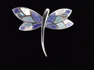 lot 64 image: .925 Sterling Silver Inlayed Mother of Pearl Dragonfly Brooch