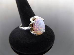lot 70 image: .925 Sterling Silver Dichroic Cotton Candy Glass Cabochon Thumb Ring Size 13.5