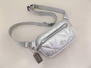 lot 80 image: Authentic COACH Elias Belt Bag with Puffy Diamond Quilting in a Silver Metallic Finish