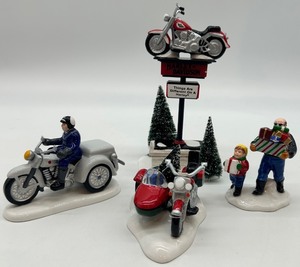 Department 56 Set of 4 Harley-Davidson Motorcycle Holiday Ceramic Figurines
