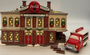 lot 26 image: Department 56 Coca-Cola Bottling Plant and Delivery Truck Snow Village Set