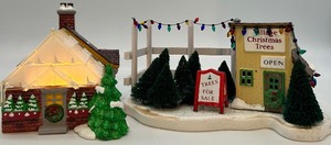 lot 37 image: Department 56 Snow Village Village Greenhouse and Tree Lot Accessory Set