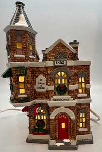 lot 40 image: Department 56 Snow Village Jacks Corner Barber Shop Ceramic Building