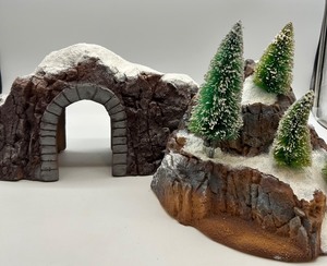 lot 41 image: Department 56 Village Mountain Tunnel and Village Mountain Set with Frosted Trees