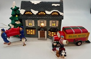 lot 49 image: Department 56 Snow Village Springfield House and Moving Day Ceramic Set