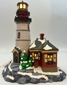 lot 50 image: Department 56 Snow Village Christmas Cove Lighthouse Handpainted Ceramic