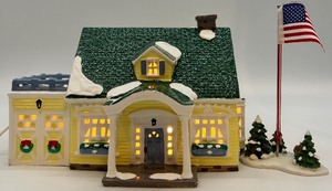 lot 51 image: Department 56 Snow Village North Creek Cottage with Flag Pole Accessory