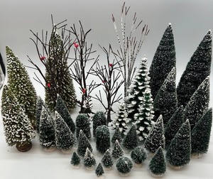 lot 57 image: Department 56 Snow-Covered Miniature Christmas Trees and Winter Scene Trees