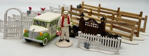 lot 58 image: Department 56 Village Fencing, Gate, Milk Truck, and Figure Set