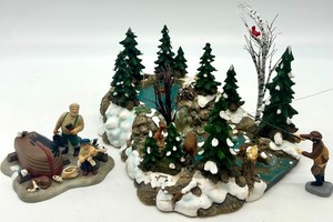 lot 93 image: Department 56 Winter Woodland Scene with Figurines and Snowy Forest River Display