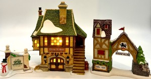 lot 101 image: Department 56 Dickens Village Porcelain Set with Bean & Son Smithy Shop and Accessories