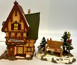 lot 109 image: Department 56 Heritage Village Dickens Village Melancholy Tavern and Mill Creek Park Bench Set