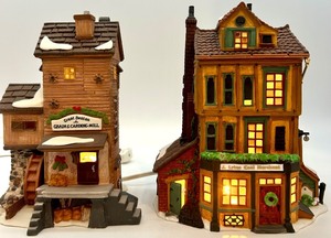 lot 112 image: Heritage Village Collection Dickens Village Series J. Lytes Coal Merchant & Great Denton Mill Porcelain Buildings