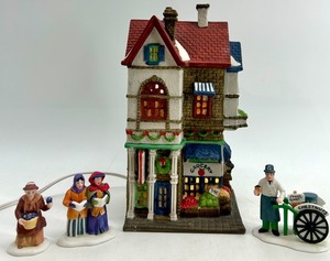 lot 122 image: Department 56 Village Lighted Market Building with Figurines
